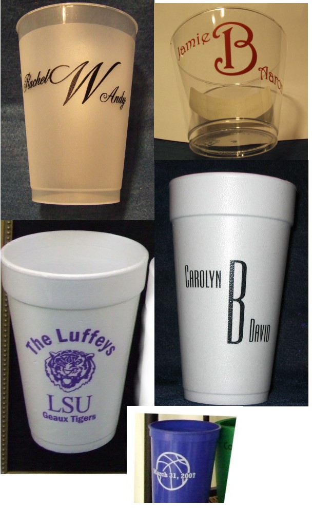 styrofoam cups, clear plastic, frost free shatter proof cups and stadium cups PERSONALIZED for you